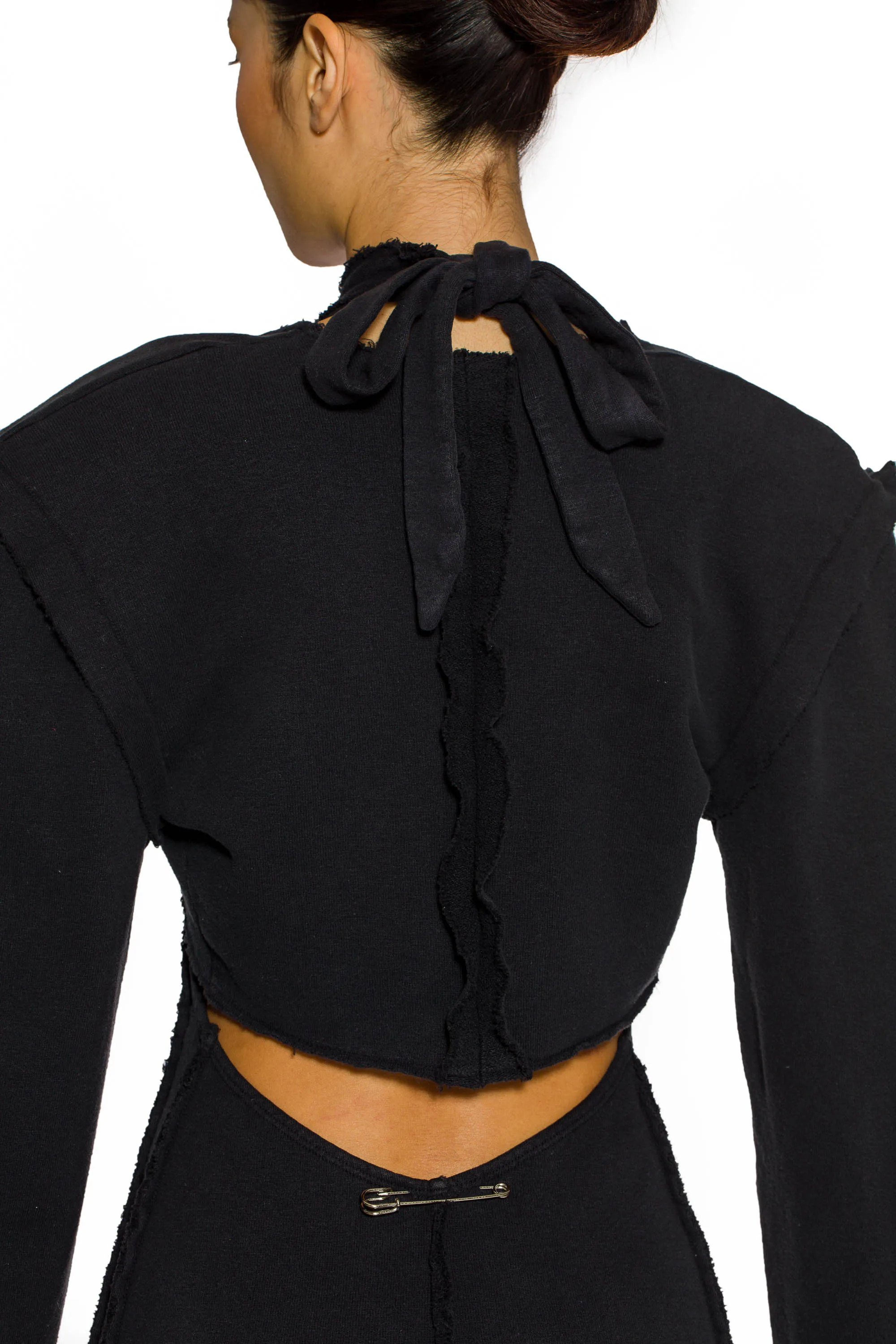 OPEN SEAM BOLERO IN BLACK TERRY