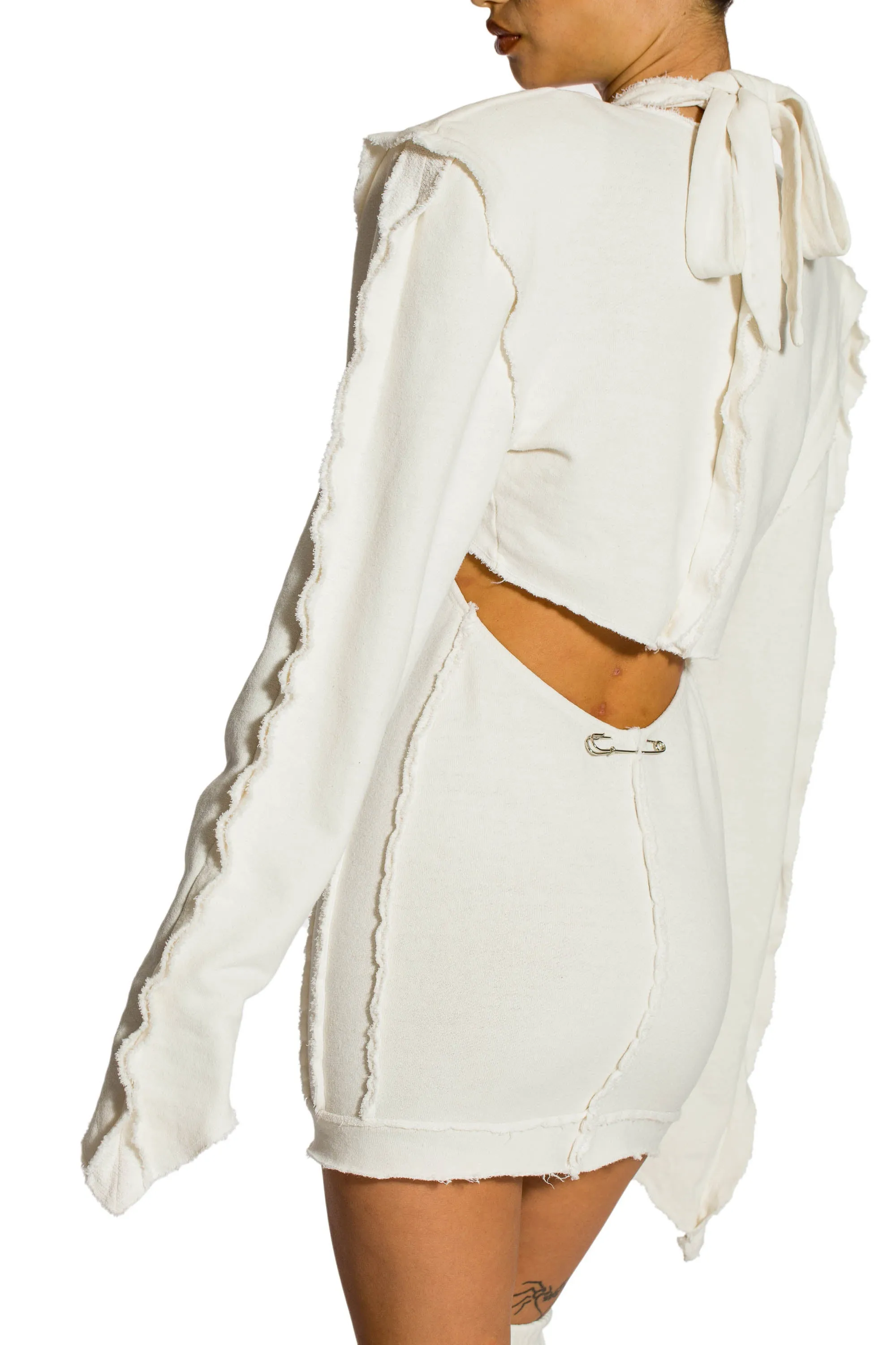 OPEN SEAM BOLERO IN WHITE TERRY