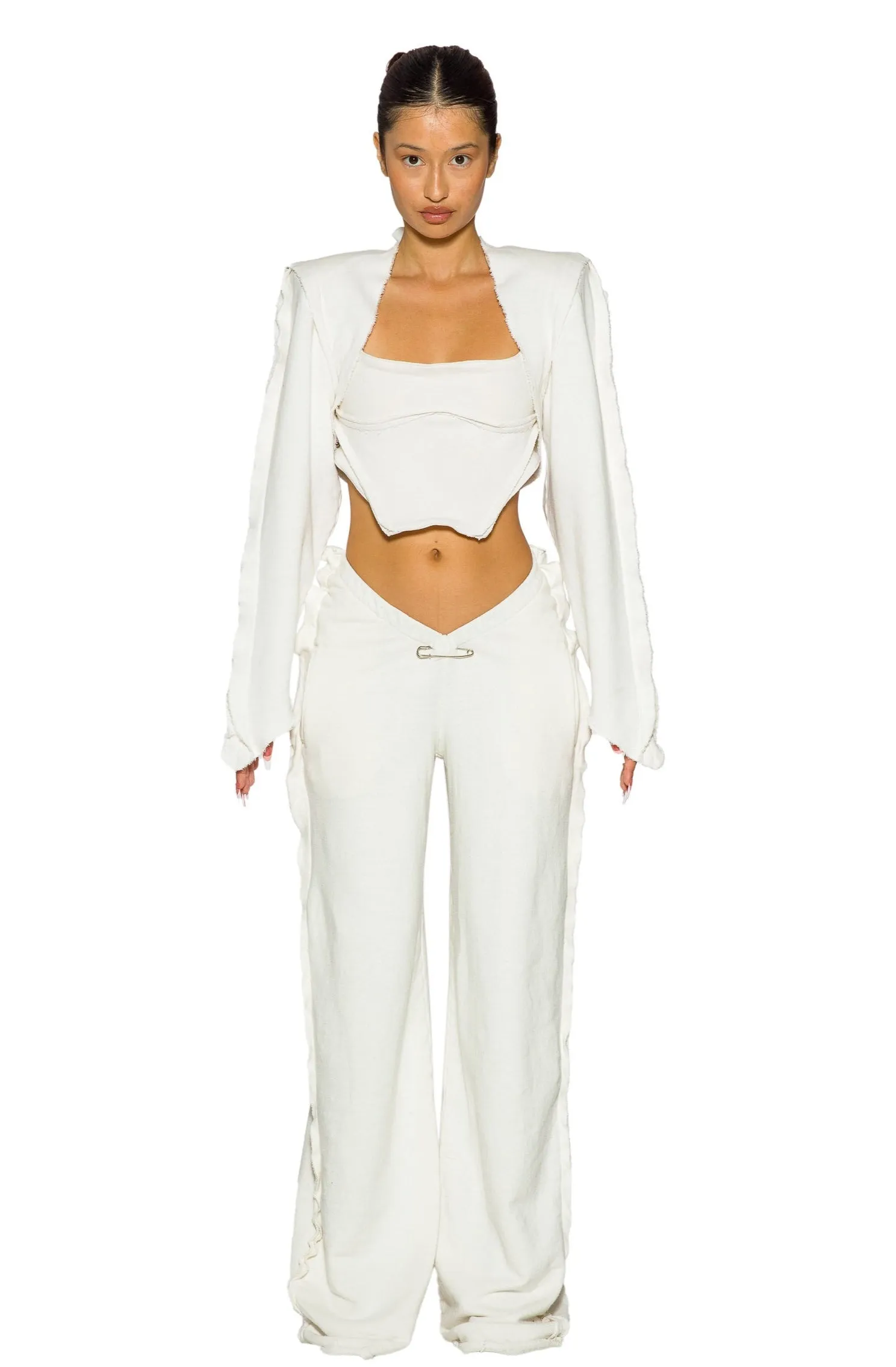 OPEN SEAM BOLERO IN WHITE TERRY