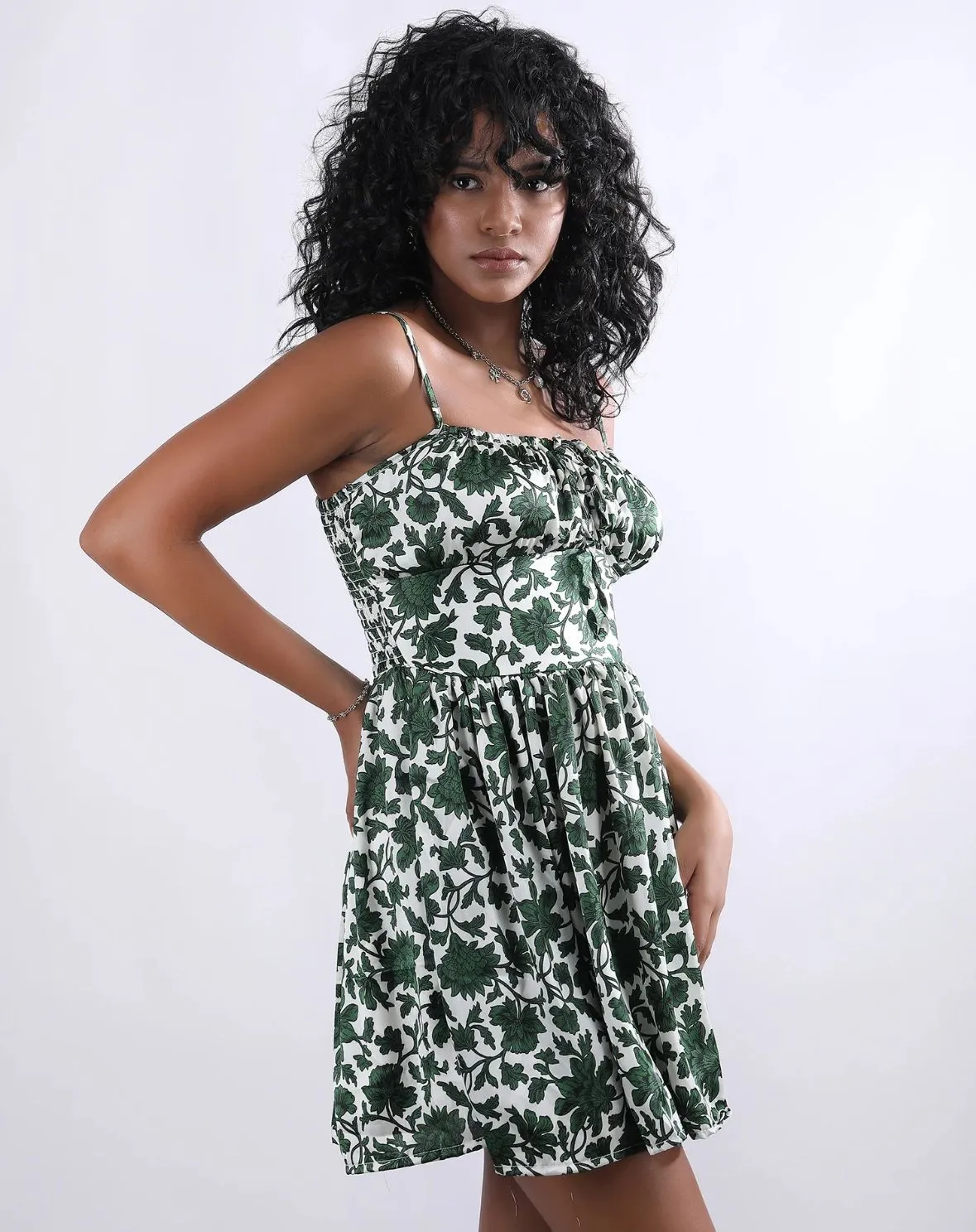 Ortega Green floral mini dress