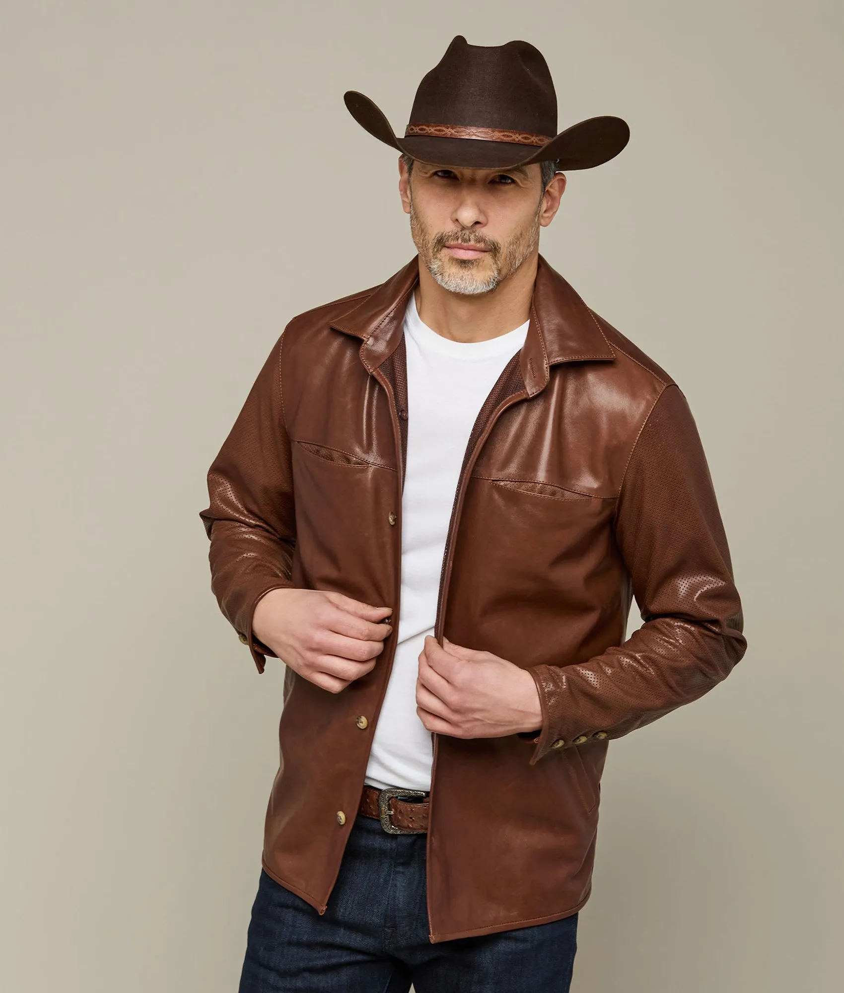 Perforated Lightweight Lambskin Jacket :: Whiskey