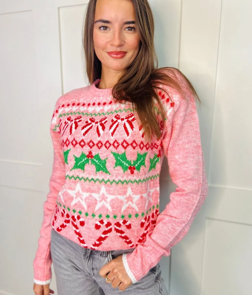 Pink Candy Cane Christmas Jumper