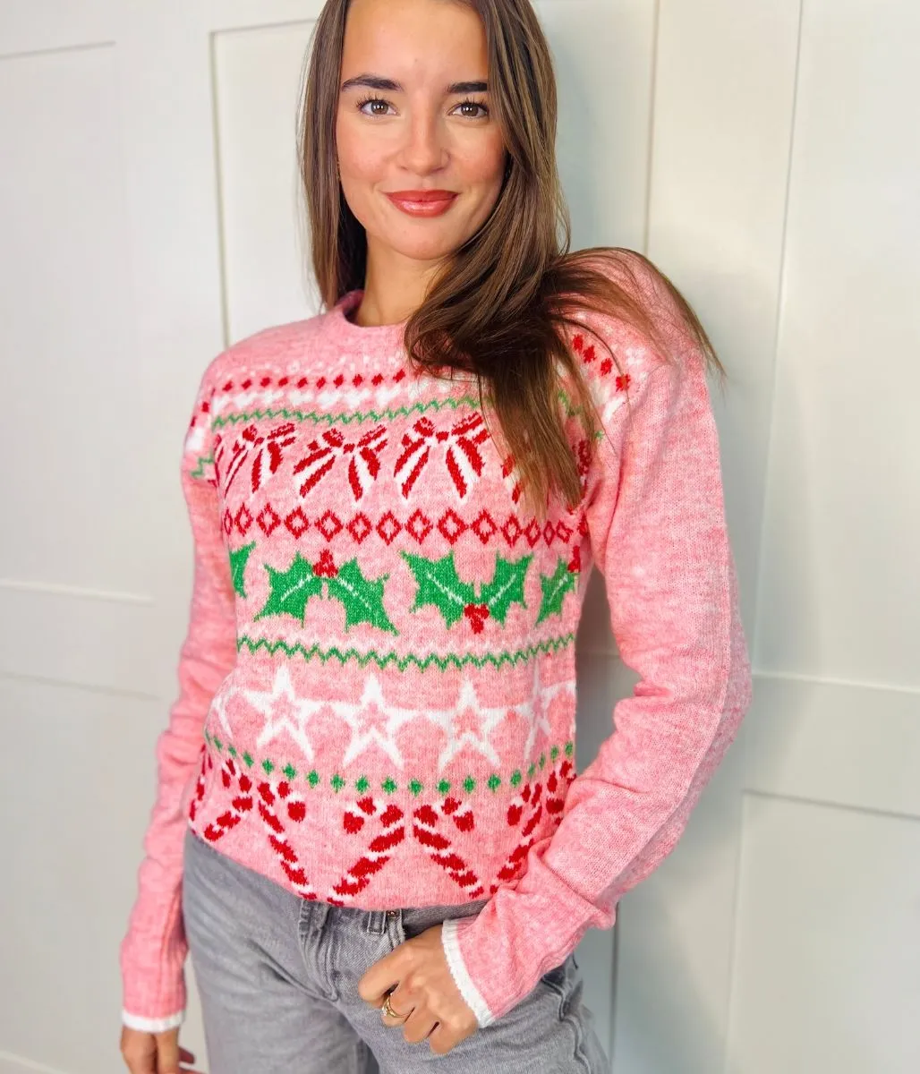 Pink Candy Cane Christmas Jumper