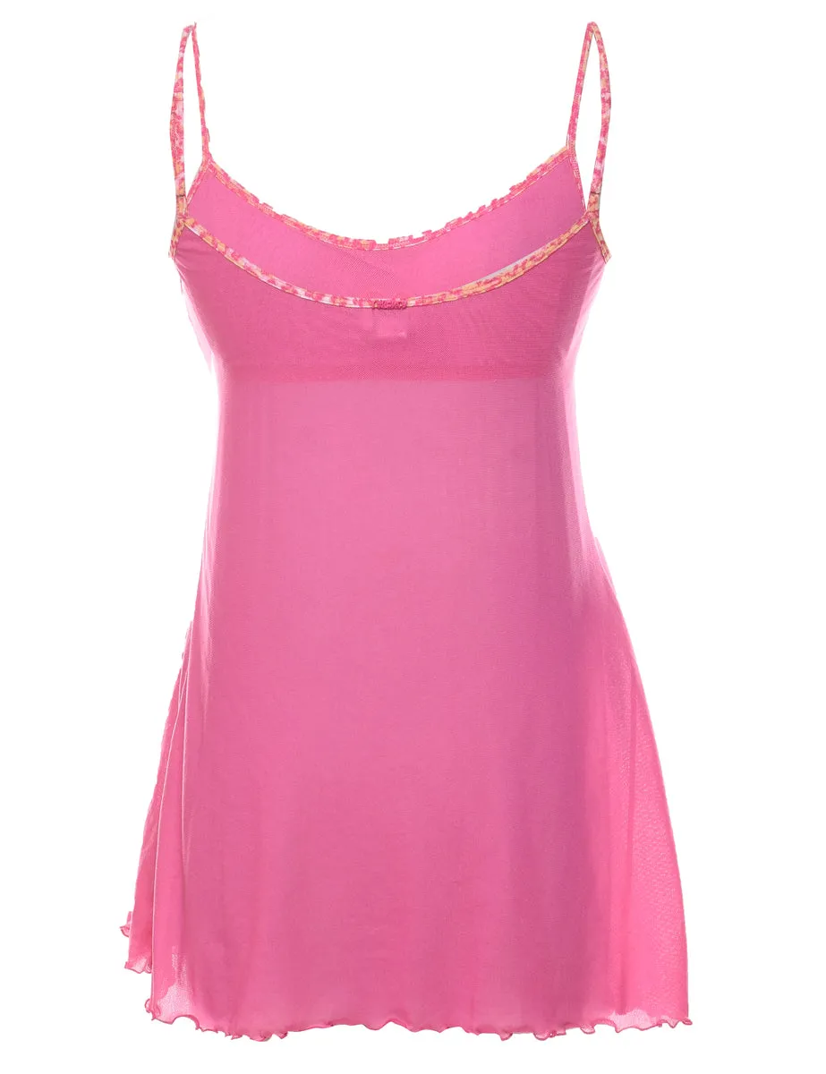 Pink Mesh Y2K Heart Design Slip Dress - M