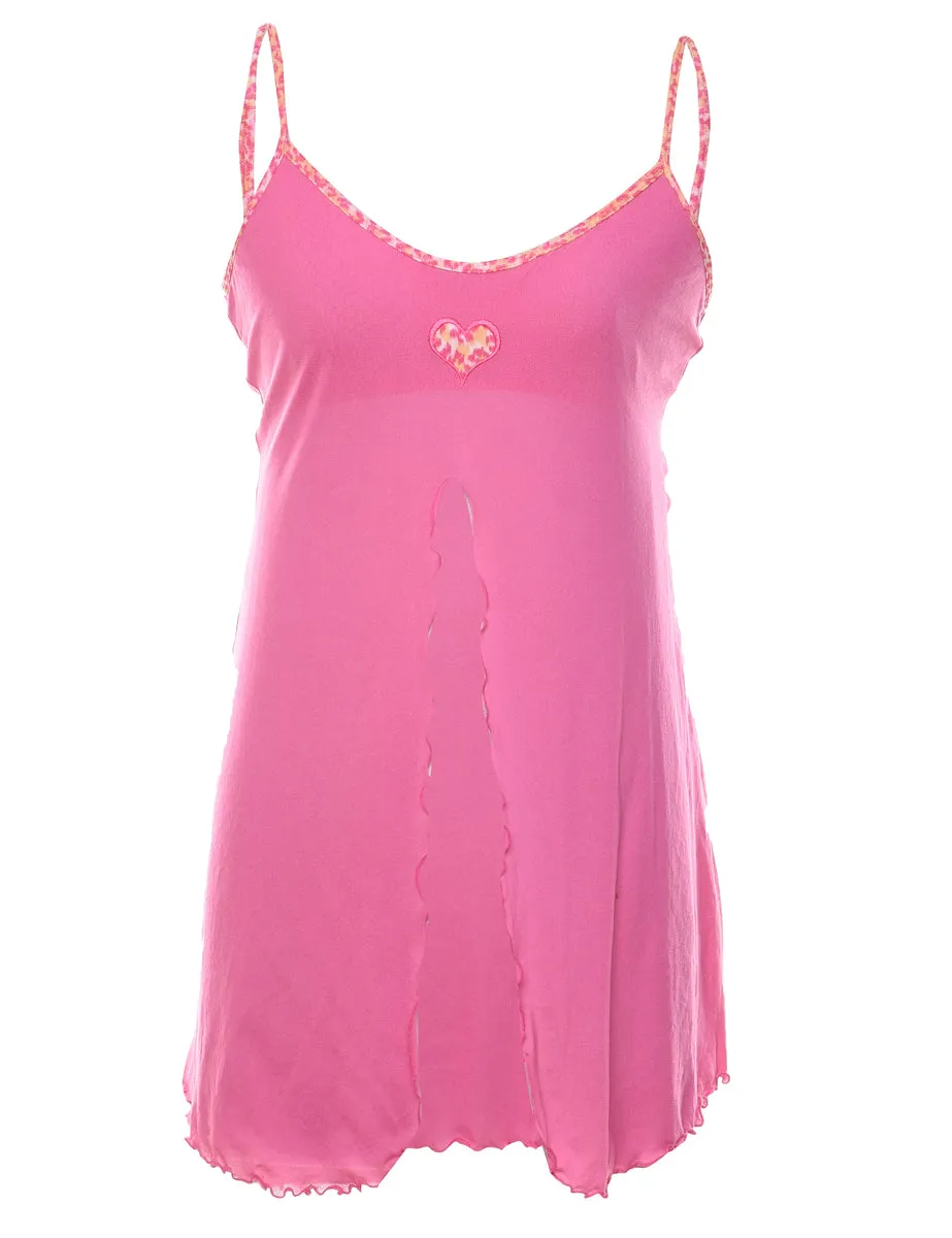 Pink Mesh Y2K Heart Design Slip Dress - M