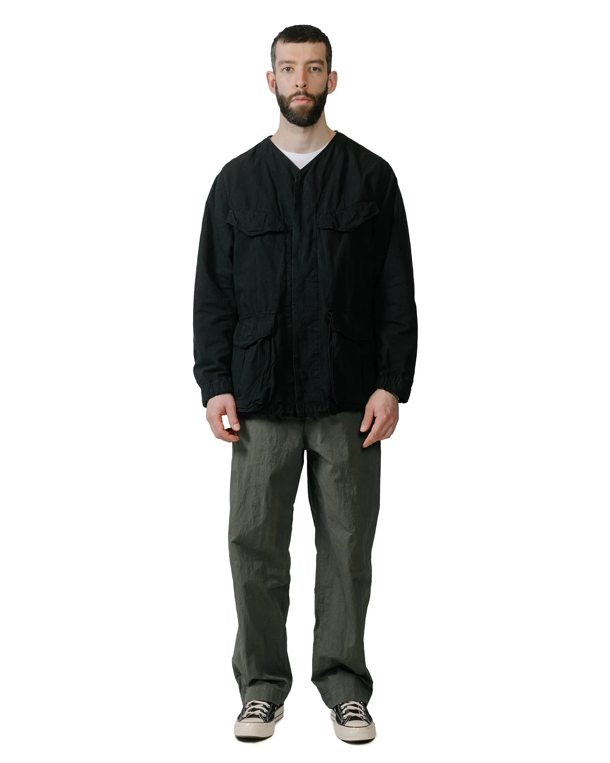 Sage de Cret High Density Cotton Hemp Collarless Fatigue Jacket Black