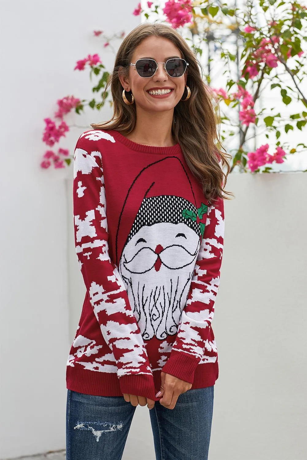 Santa in the Snow Knitted Ugly Christmas Sweater