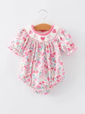 Smocking Heart Bow Embroidery Girls Romper