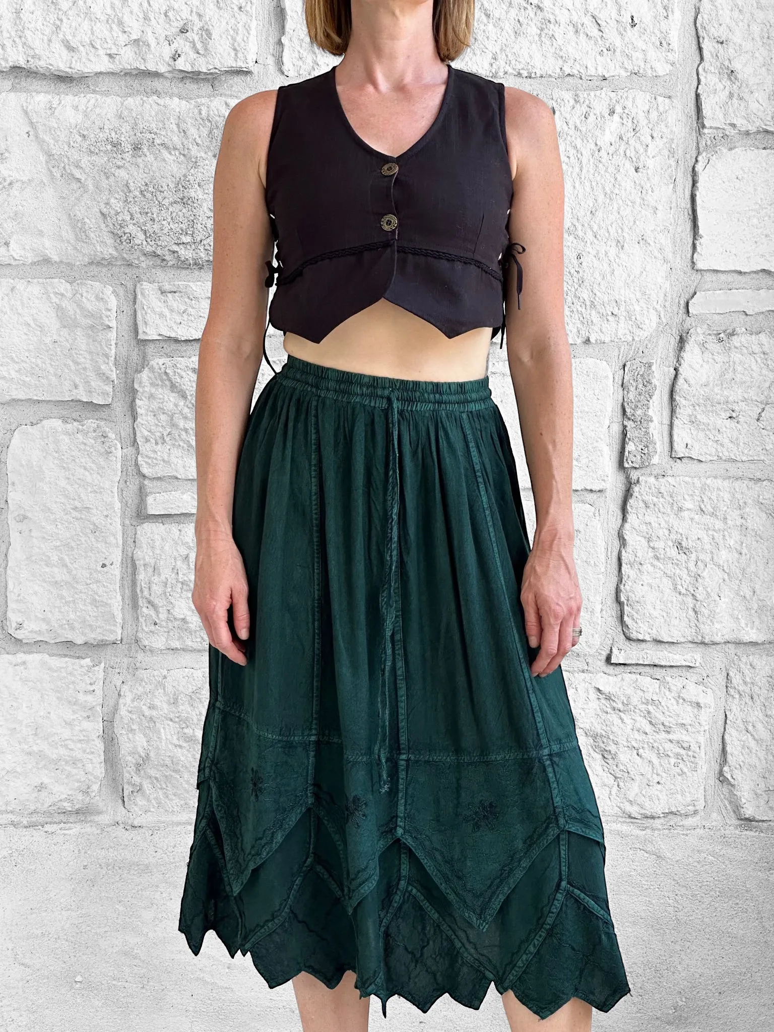 'Snowflake Skirt' - Stone Dark Green