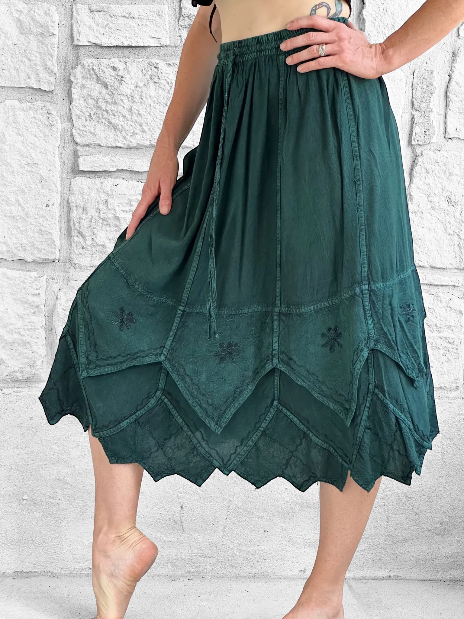 'Snowflake Skirt' - Stone Dark Green