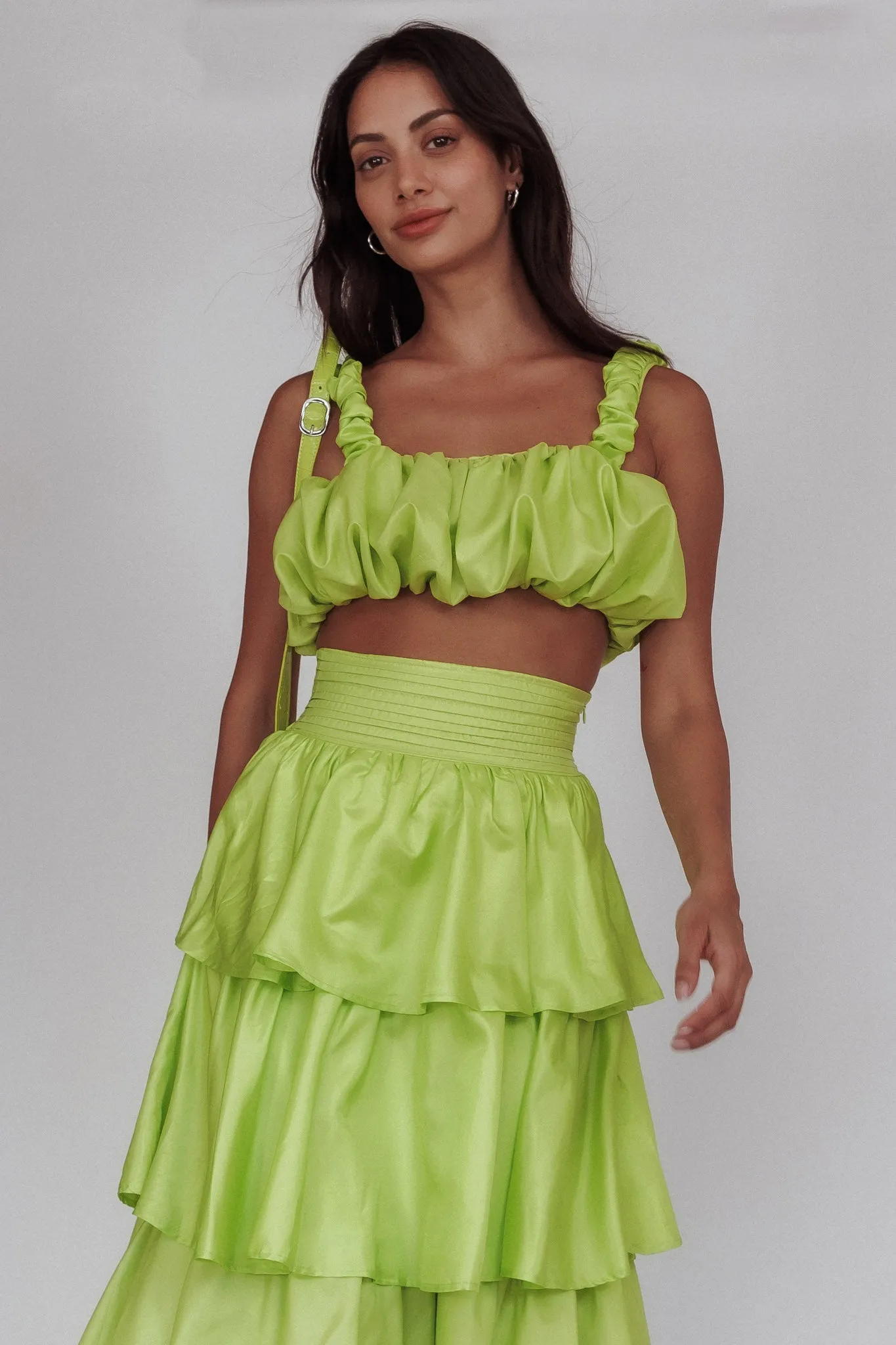 Sozo Layered Maxi Skirt Lime