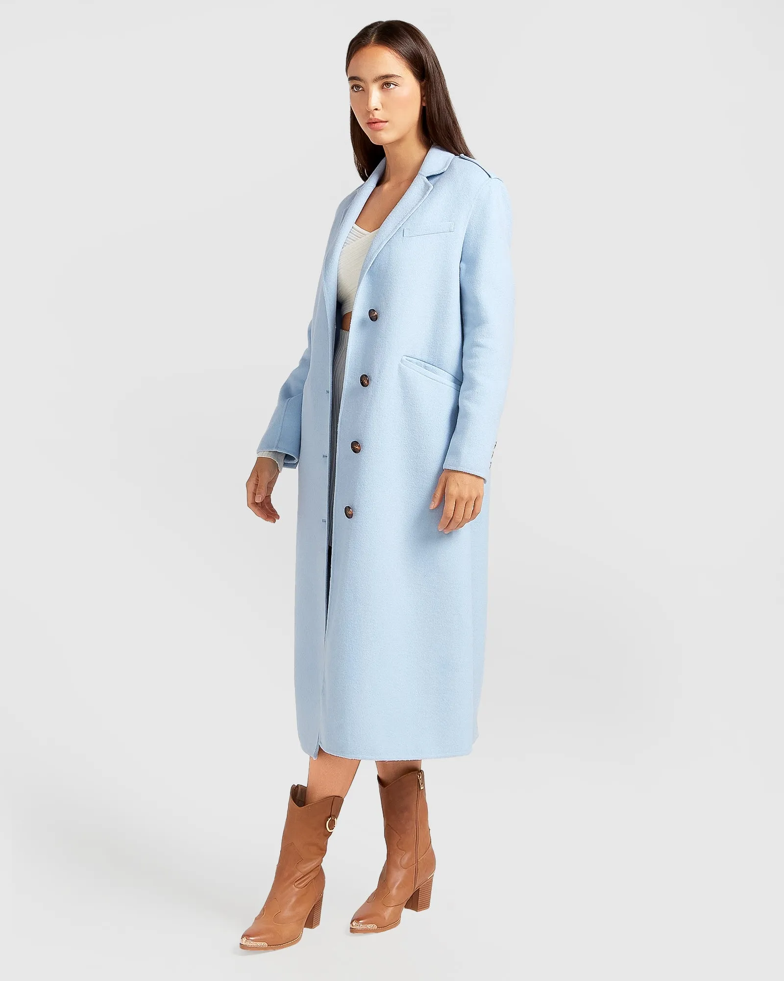 Tainted Love Longline Coat - Sky Blue