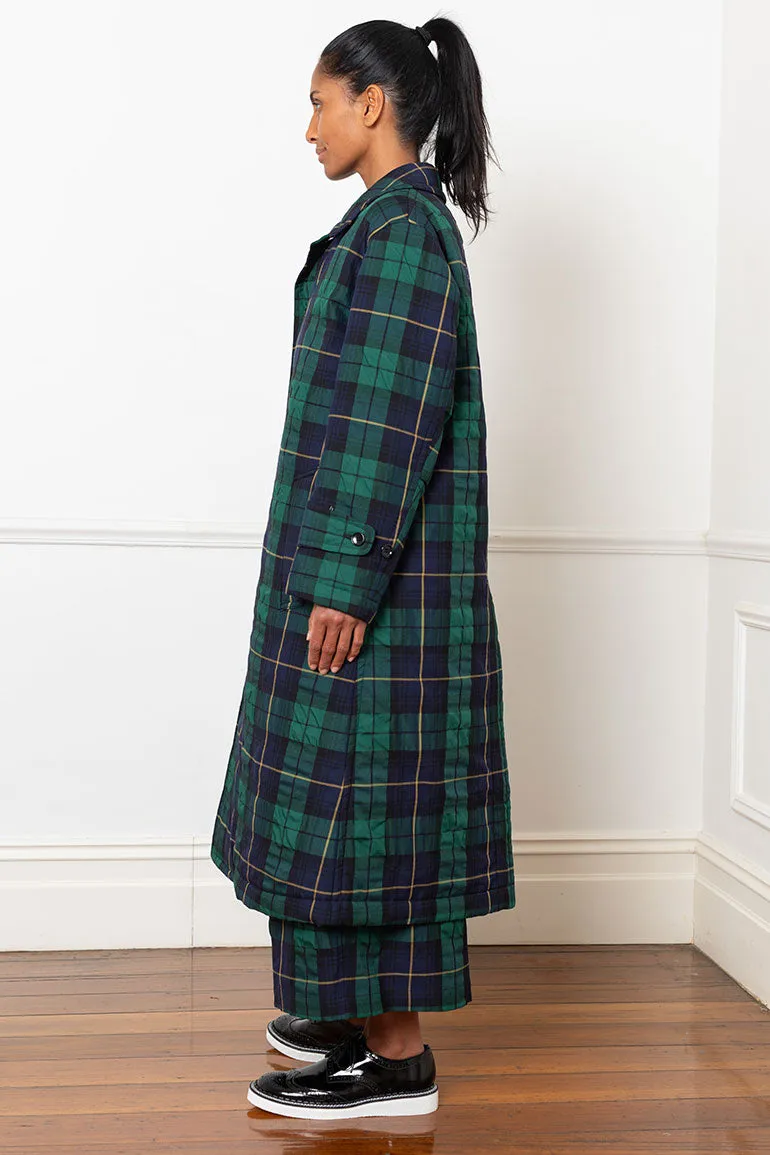 Tartan Check Coat - Navy/Green