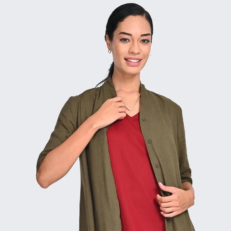 Tencel Co Ord Set For Women | Shirt & Dress | Draped Neck | Maroon & Olive