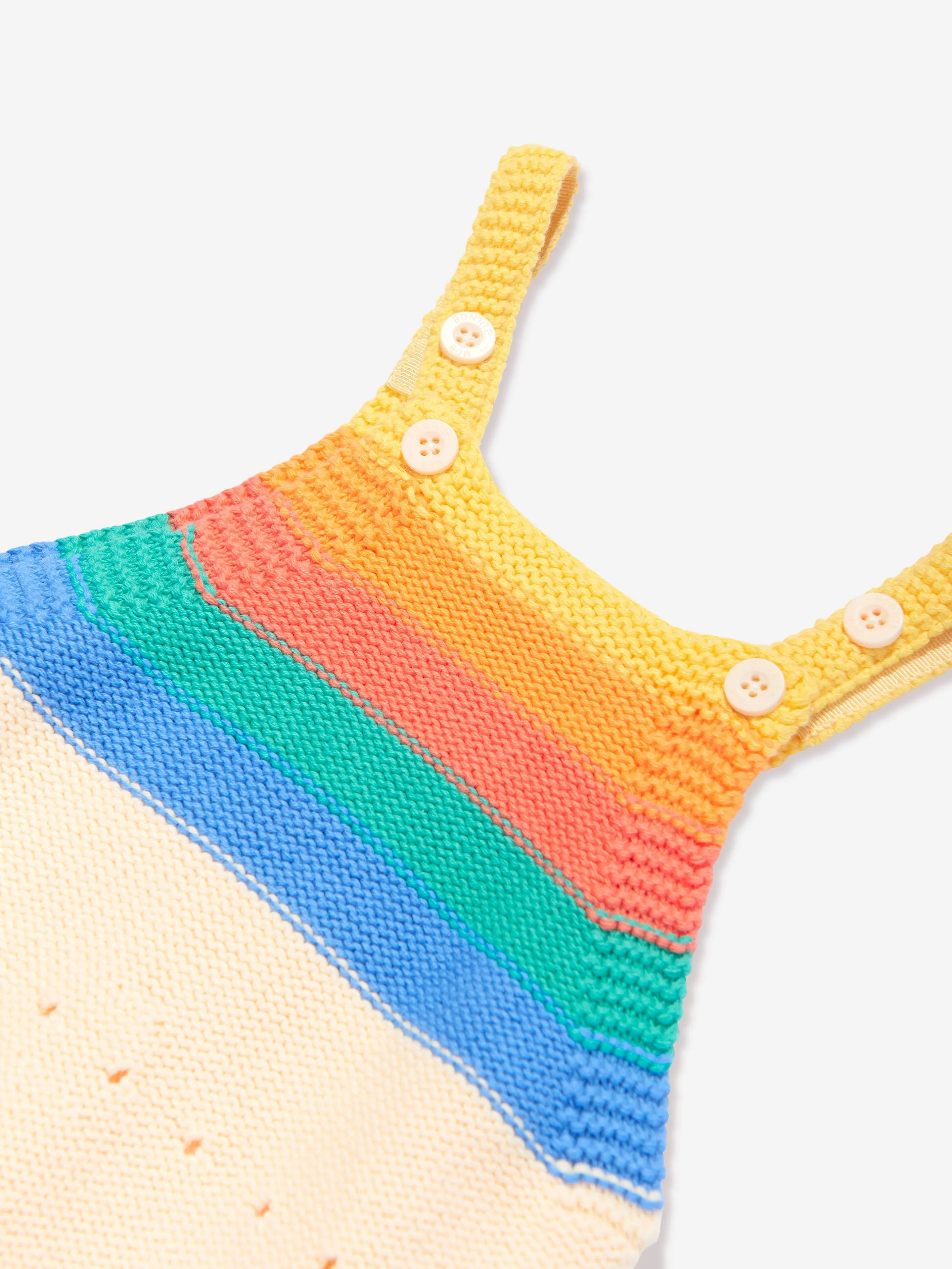 The Bonnie Mob Baby Rainbow Stripe Bubble Romper in Multicolour