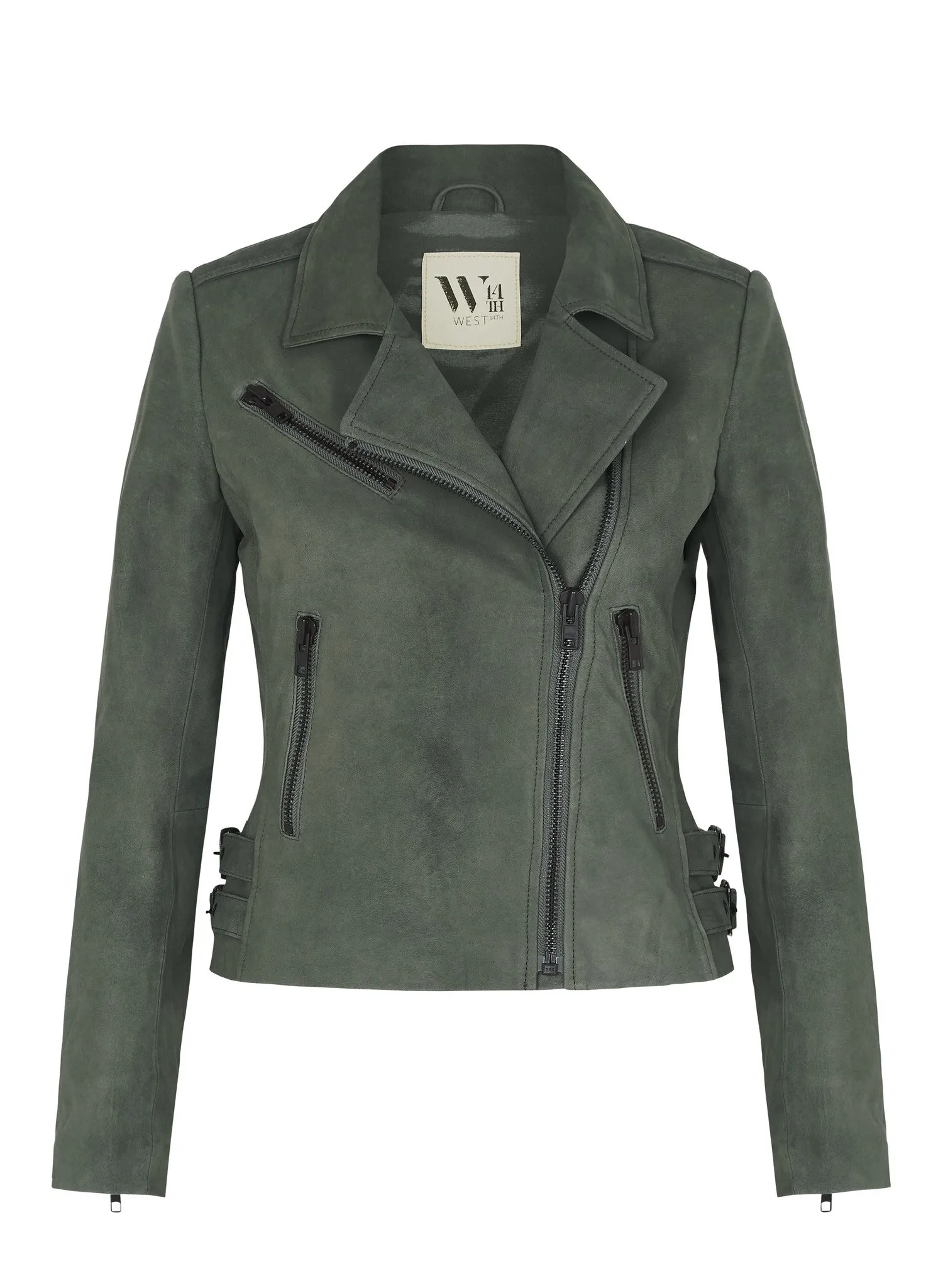 The New Yorker Motor Jacket Army Green Suede Leather