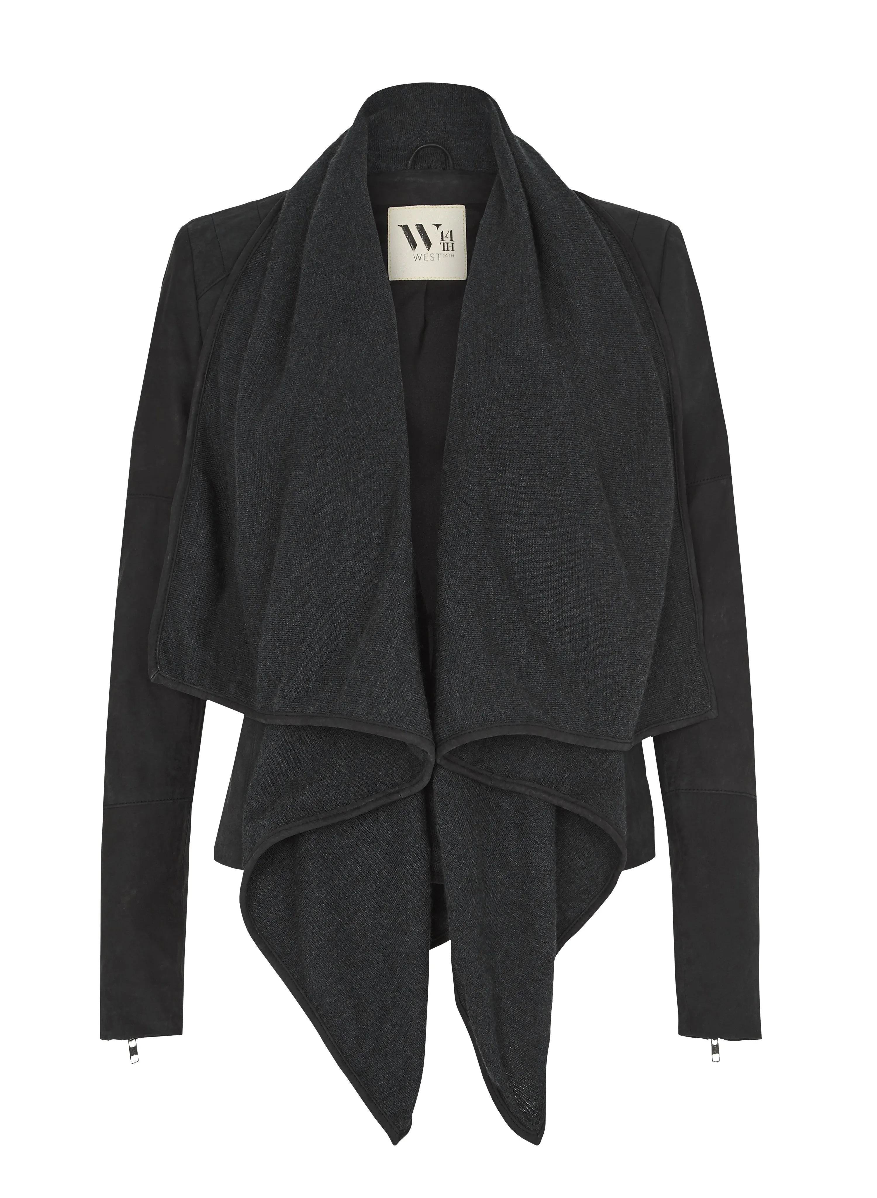 The Woollahra Drape Jacket Charcoal Knit & Black Leather - SAMPLE