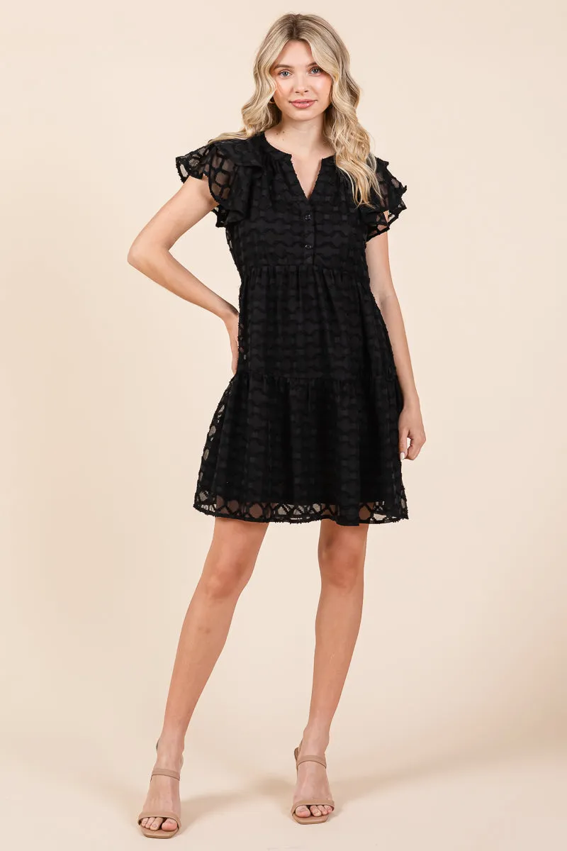 Tiered Babydoll Ruffle V Neck Mini Dress