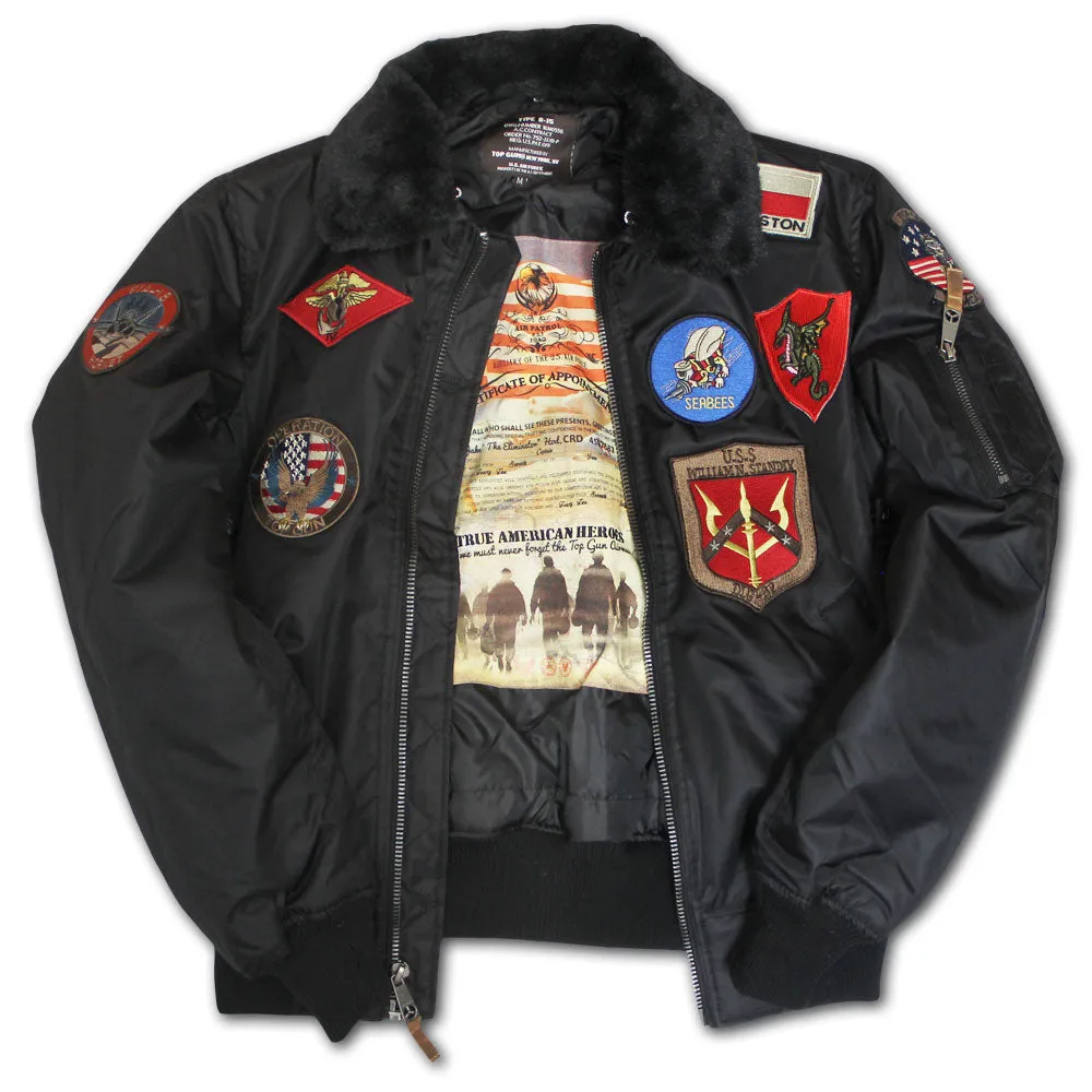 Top Gun Official B 15 Mens Flight Bomber Jacket with Patches