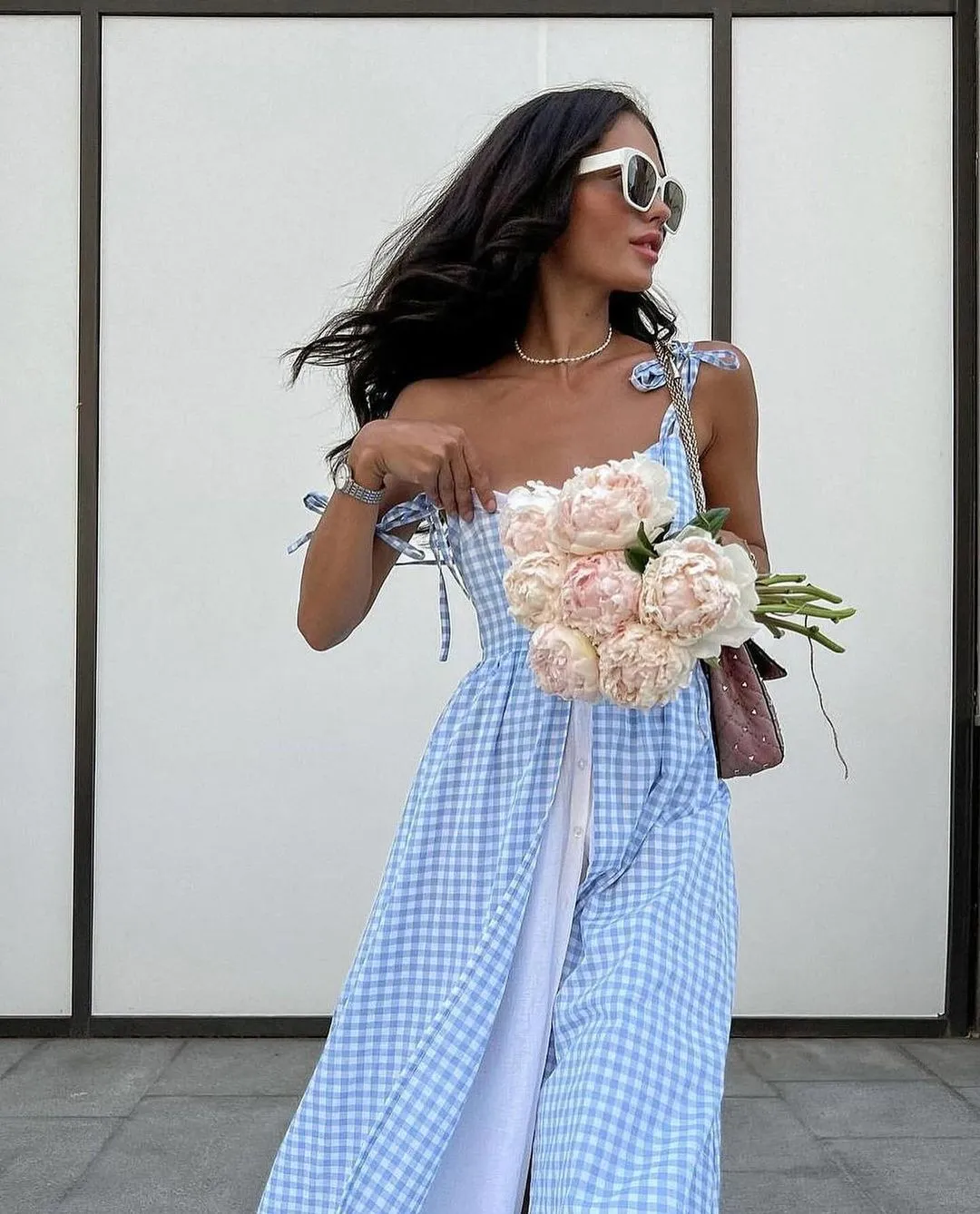 🌸Up to 50% off🔥 FRENCH STYLE RUFFLE SWEETHEART GINGHAM CAMI BEACH VACATION MIDI SUNDRESS