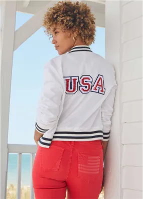 USA Matte Satin Bomber - Off White