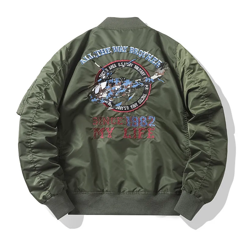 Varsity Bomber Jacket Autumn and Winter MA1 Air Force Pilot Jacket Coat Men's Embroidery Baseball Top