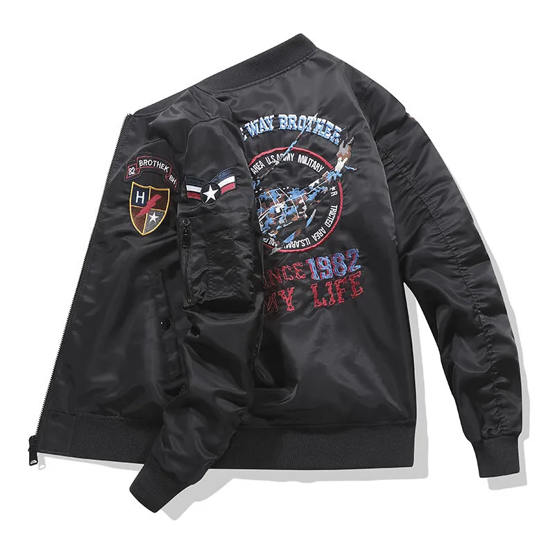 Varsity Bomber Jacket Autumn and Winter MA1 Air Force Pilot Jacket Coat Men's Embroidery Baseball Top