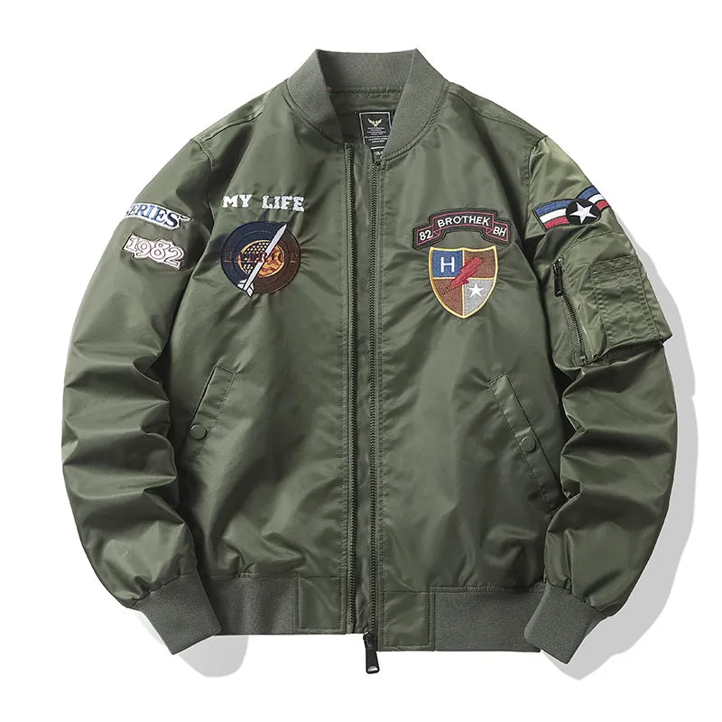 Varsity Bomber Jacket Autumn and Winter MA1 Air Force Pilot Jacket Coat Men's Embroidery Baseball Top