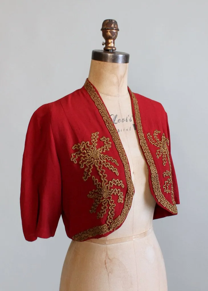 Vintage 1930s Gold Soutache Bolero Jacket