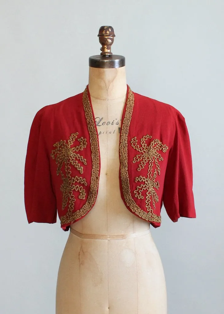 Vintage 1930s Gold Soutache Bolero Jacket