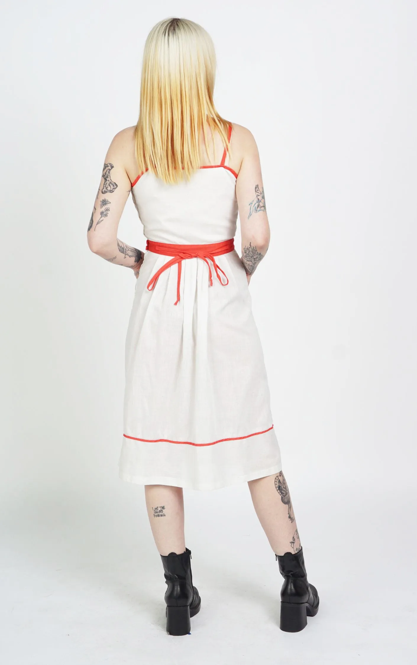 VINTAGE 80s White Embroidered Pockets Cami Straps Dress