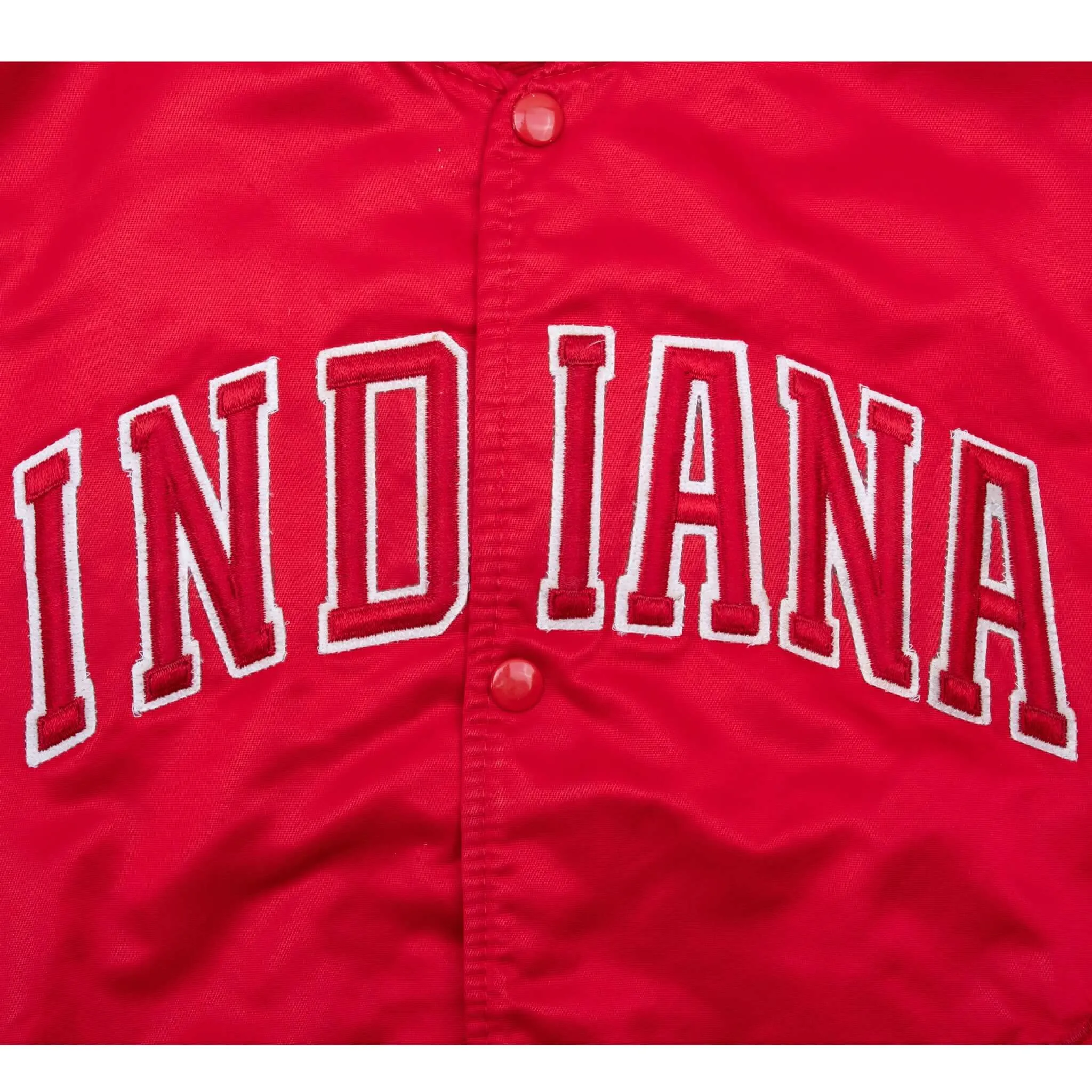 VINTAGE INDIANA RED SATIN BOMBER STARTER JACKET 1980S LARGE MADE IN USA