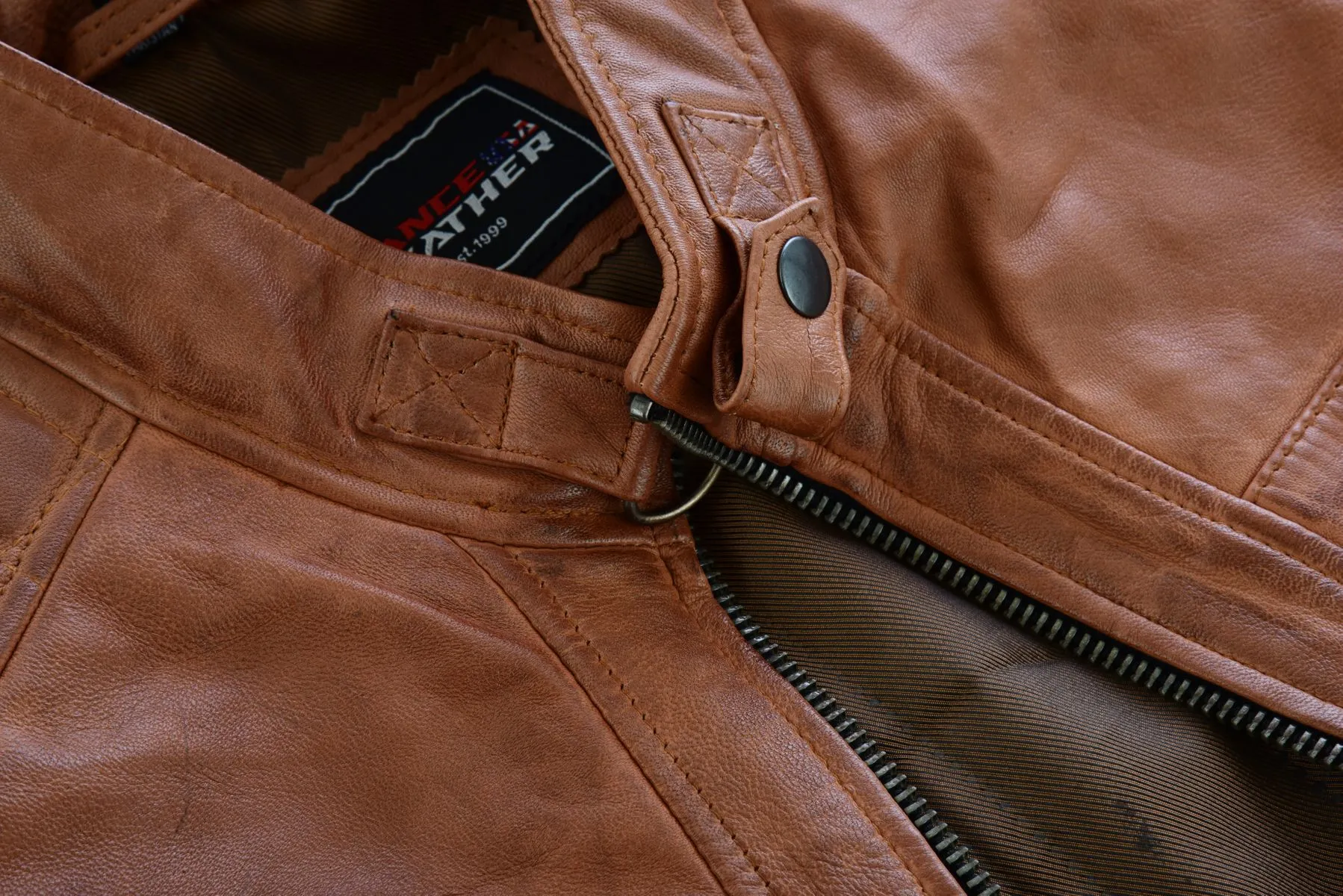 VL550Br Vance Leathers' Men's Cafe Racer Waxed Lambskin Austin Brown Motorcycle Leather Jacket