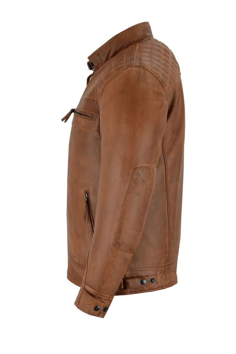 VL550Br Vance Leathers' Men's Cafe Racer Waxed Lambskin Austin Brown Motorcycle Leather Jacket