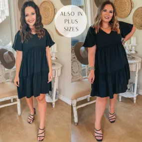 Waiting on Wednesday Short Sleeve Tiered Babydoll Dress in Black