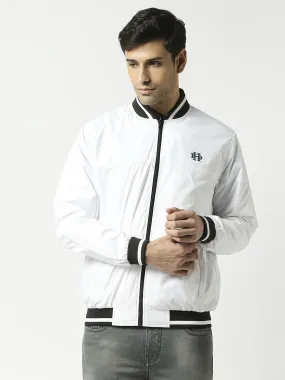 White Bomber Jacket with Thick Black Trim