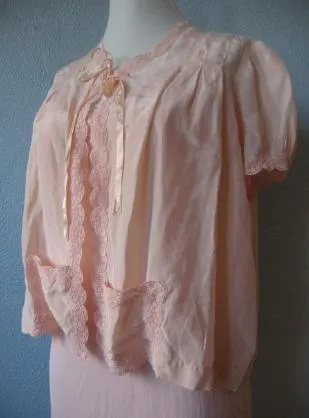 Women's 30s 40s Nightgown and Bed Jacket Pink Rayon and Silk Vintage Small Barbizon VFG