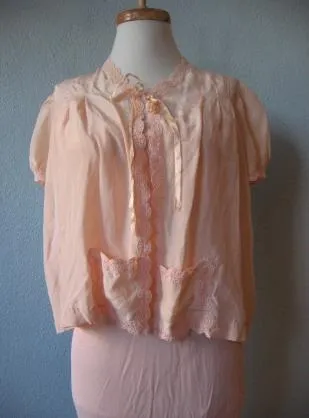 Women's 30s 40s Nightgown and Bed Jacket Pink Rayon and Silk Vintage Small Barbizon VFG