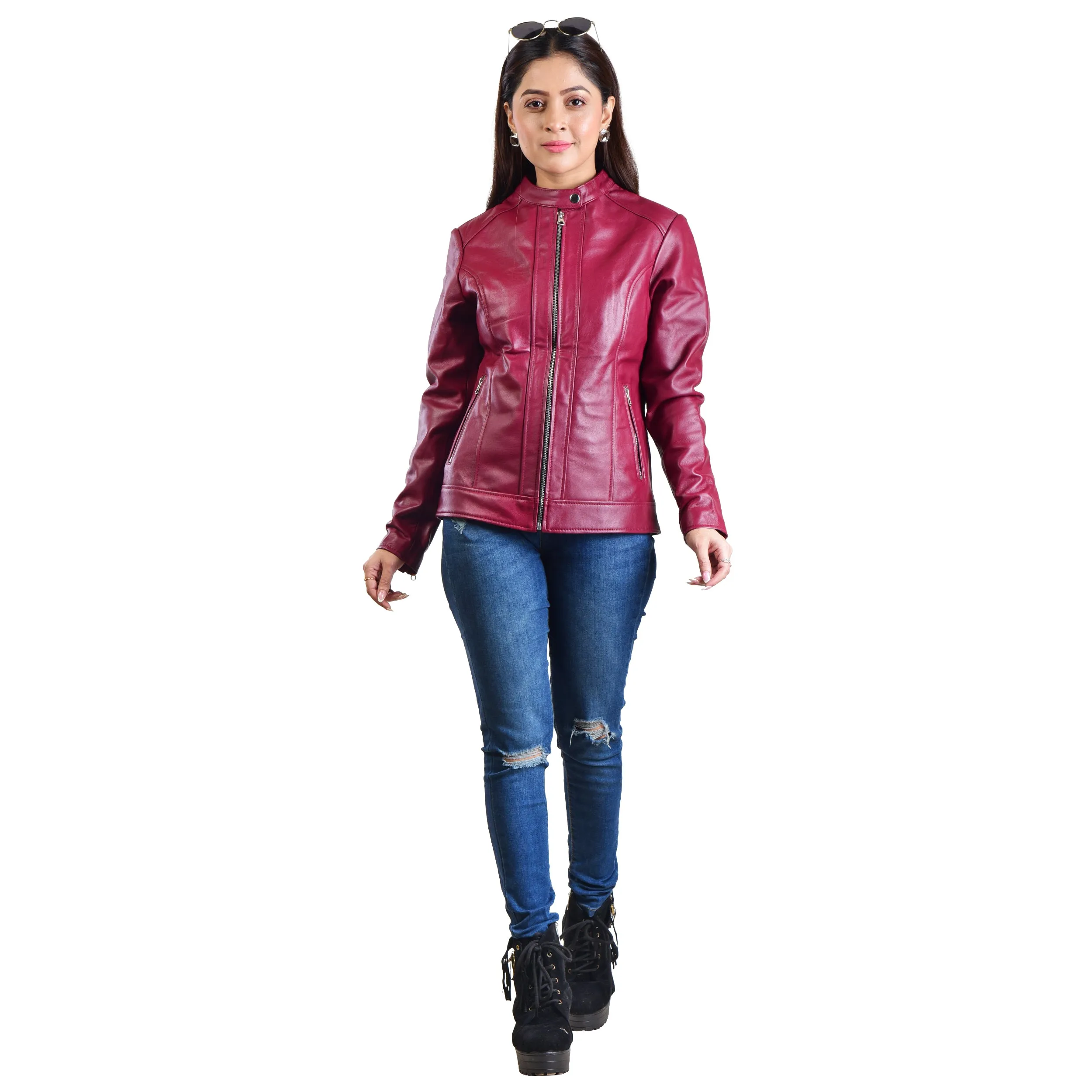 WOMENS LEATHER JACKET 410159(CHERRY)