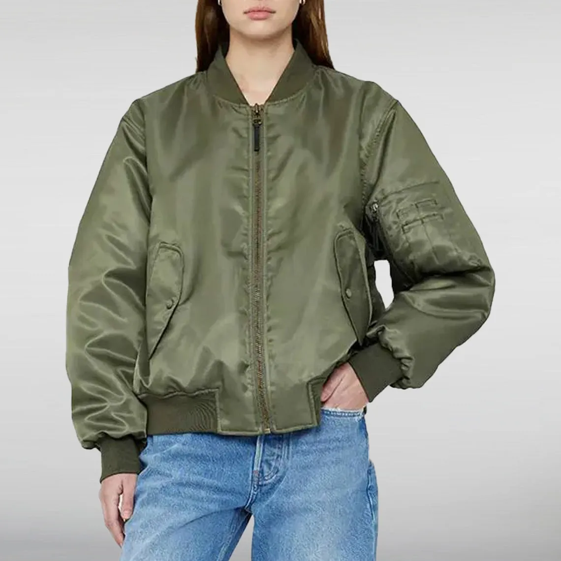 Women's Leon Army Green Bomber Jacket