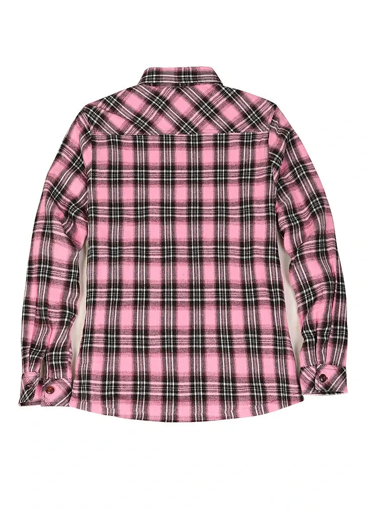 Women's Matching Family Pink Button Dawn Plaid Shirt Jacket