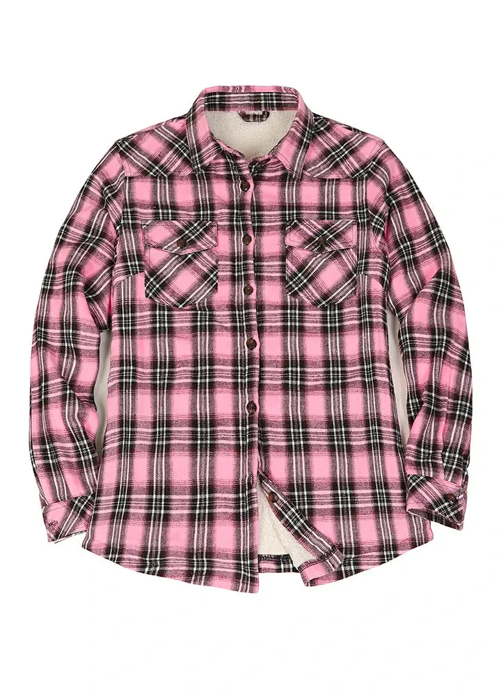 Women's Matching Family Pink Button Dawn Plaid Shirt Jacket