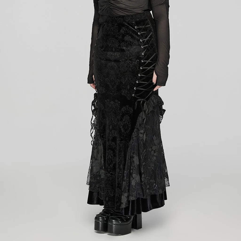 Women's Plus Size Gothic Lace-up Embossed Velvet Fishtailed Skirt