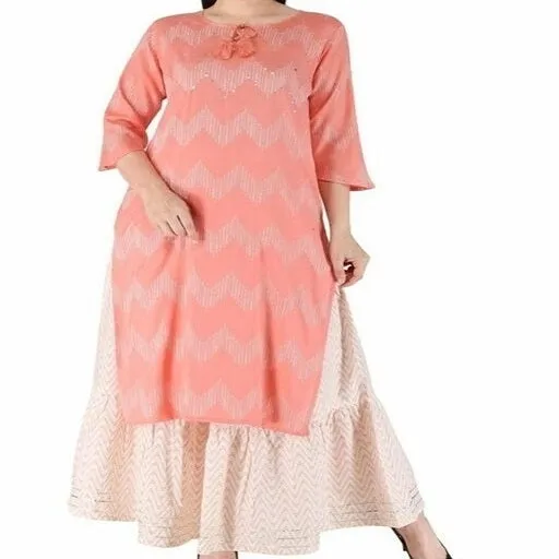 Women's Printed Plus Size Rayon Kurta with Skirt Set