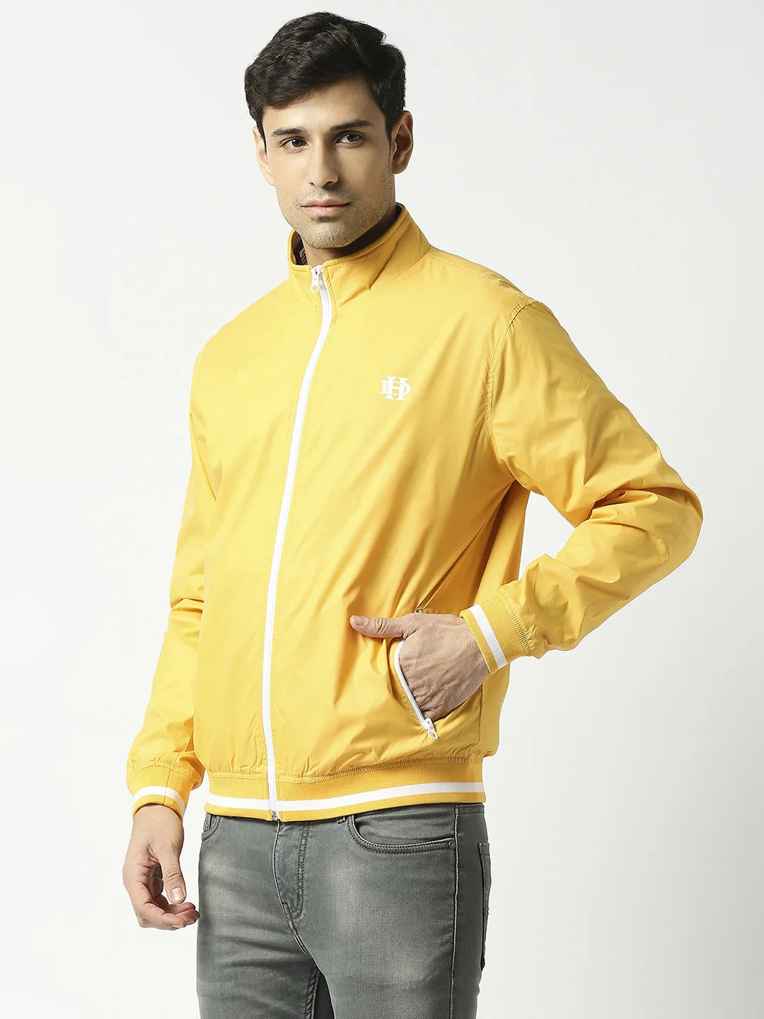 Yellow Bomber Jacket with White Trim